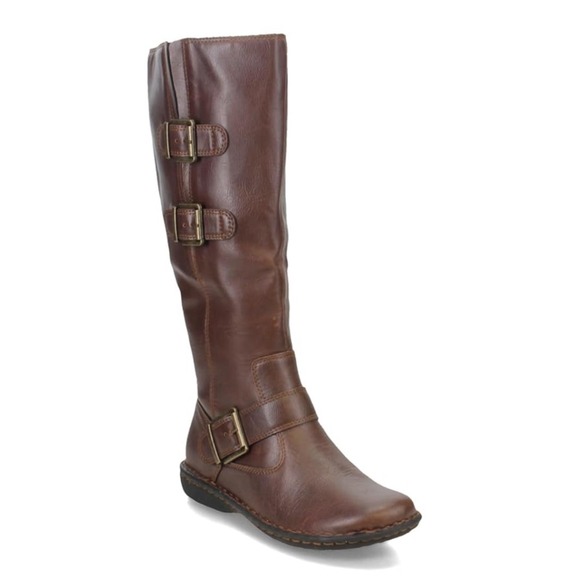 BOC Womens Virginia Brown Leather Knee High Riding Boots Size 7 Buckle Accents - Picture 1 of 13